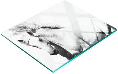 Keukenplank van gehard glas met decoratieve afbeelding van een wit paard, 60x52 cm
