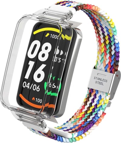 By Qubix - Braided nylon bandje met case - Multicolor - Geschikt voor Xiaomi Smart Band 7 Pro / Mi Band 7 Pro bandje