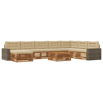 vidaXL - Buiten - bank - set - 9 - st - Natuurlijk - en - Beige - Massief - Acacia - Hout