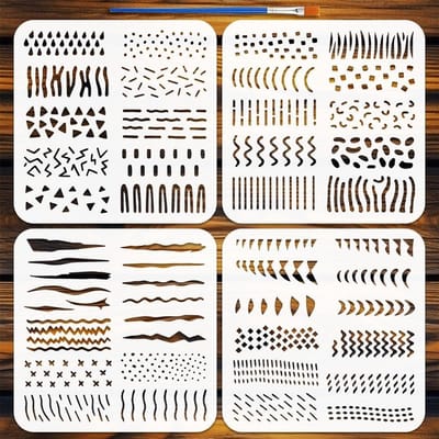 4-delige sjabloon set met vis-skelet patroon en franjes, herbruikbare sjablonen voor graffiti, street art en schilderen op muren en meubels, 20 x 20 cm