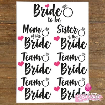 GetGlitterBaby® - Plak Tattoos / Tijdelijke Tattoo Vrouwen - Vrijgezellenfeest Decoratie Versiering Vrouw - Bride to be / Team Bride + Moeder & Zus