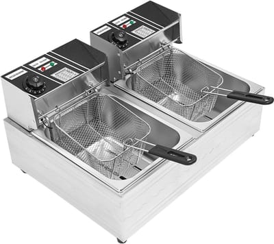 Dubbele Friteuse - Elektrische Frituurpan - Professioneel Frituren - Snelle Opwarming - 12 Liter Totaal - Zilver