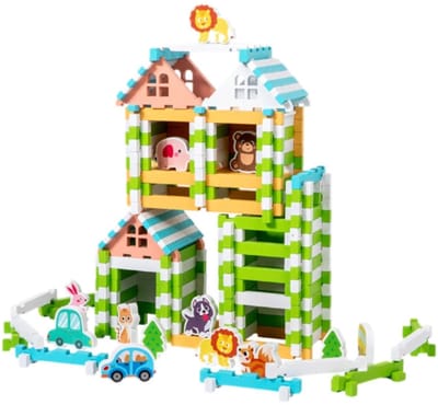 Bextunio Houten Speelhuis voor Kinderen – Educatief Bouwspeelgoed van Duurzaam Hout – Creatief en Leerzaam