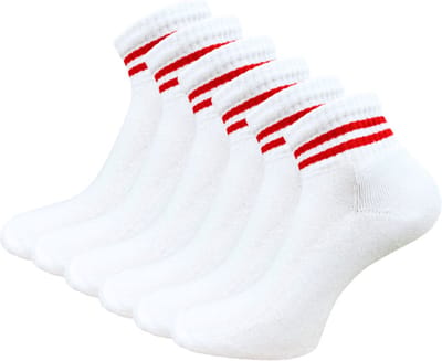 6 paar Quarter Sneakersokken - SQOTTON - Wit-Rood Gestreept - Maat 39-42