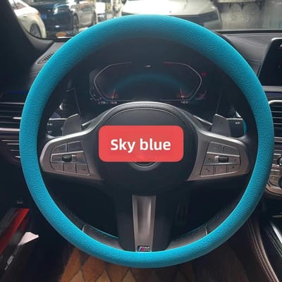 Housse de volant en silicone pour voiture universelle quatre saisons fine pour hommes et femmes été mode absorbant la transpiration antidérapante poignée douce bleu ciel