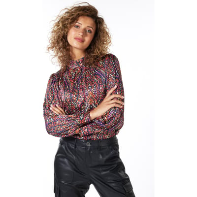 EsQualo Blouse Gathered Collar Rewilding Print Print Maat: 36 | Longsleeves Outlet | Dames