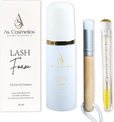 AS cosmetics -Vernieuwd Lash Foam Shampoo 60ML Complete Set - OLIEVRIJ - Wimper Extentions - Wimperlifting - Make-up Reiniger- Inbegrepen Applicator + WimperborstelCleanser