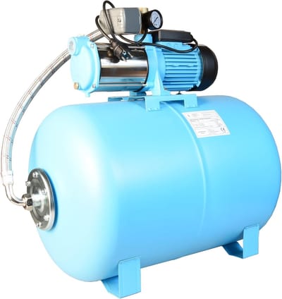 Huiswaterpomp - Centrifugaalpomp Drukverhoger - Watervoorziening Woning - 100L Drukketel Drukschakelaar - 55m Opvoerhoogte - Blauw