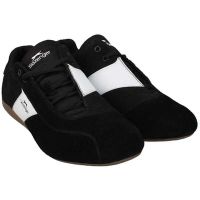 Slazenger Heren Coast Diagonaal Gestreepte Leren Vlakke Schoenen (Zwart/Wit)