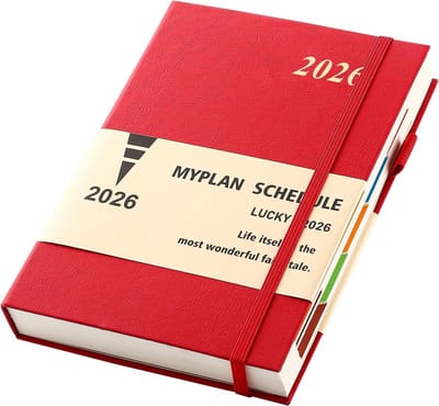 Agenda 2026 A5 Dag per Pagina Planner Jaaroverzicht met Kleurrijke Tabs en Pennenlus