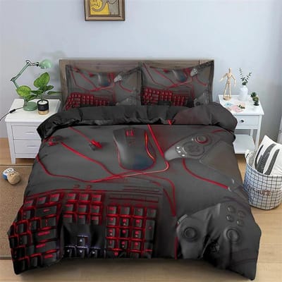 Kinderen Tieners Videogames Dekbedovertrek Set Jongens Gamer Dekbedovertrek Gaming Controller Patroon Beddengoed Set Polyester Dekbedovertrek 180X210cm-3pcs