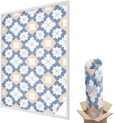 Wallfluent Glas in Lood Raamfolie - Symmetrische patronen Glas in Lood Folie - 100x146 cm - Blauw Plakfolie Raam Glas in Lood - Decoratieve Plakfolie Glas in Lood - Voor de woonkamer, voor het kantoor, voor de hal - Glas in Lood Folie voor Raam