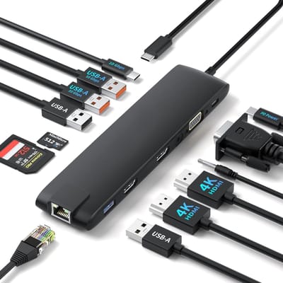SNJY® Docking Station Laptop - USB-C Hub - Docking Station USB-C - 13-in-1 - 100W - Zwart