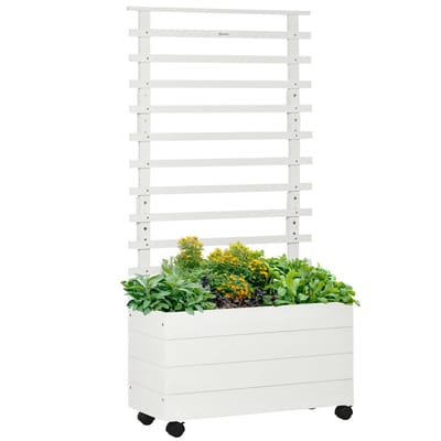 Plantenbak met klimrek - Bloembak - Weerbestendig - Met trellis - Buiten - Plantenrek - Rechthoekig - Wit