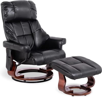 Monkey's Massagestoel - Kunstlederen - Massagestoel - Relax stoel - Chill stoel - Zwart - Tv stoel - 360 Graden Draaibaar - Inclusief Hocker - ‎90 x 86 x 110 cm
