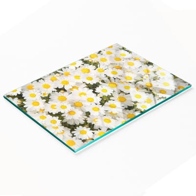 Multifunctioneel decoratief glazen bord met madeliefjesprint 80x52 cm