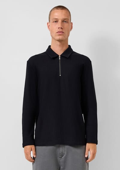 Polo met lange mouwen losjes gesneden van ribstof QS