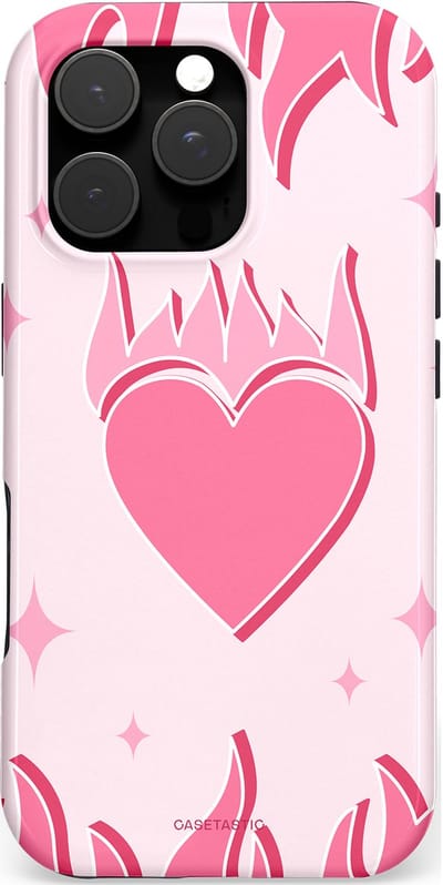 Casetastic hoesje geschikt voor Apple iPhone 16 Pro - MagSafe - Dubbellaagse bescherming - Hartenvuur - Fashion Case - Wit Koraal Lichtroze