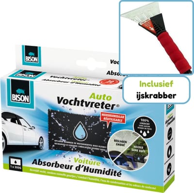 Bison Auto Vochtvreter - Auto Ontvochtiger - Herbruikbaar - 300 gram - Inclusief ijskrabber