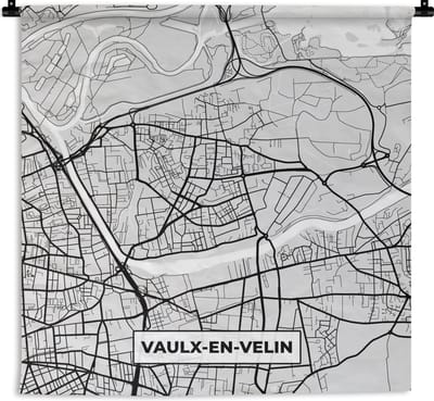 Wandkleed - Wanddoek - Stadskaart - Frankrijk - Kaart - Vaulx-en-Velin - Plattegrond - 180x180 cm - Wandtapijt