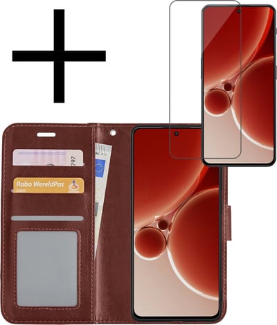 Hoesje - Met Screenprotector - Geschikt voor OnePlus Nord 3 - Luxe Pasjeshouder - Bookcase Portemonee - Flip Case - Kunstleer Book Case - Flipcase - Book Cover - Walletcase - Portemonneehoes - Bruin
