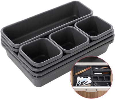 ZoeZo Lade Organizer 8-delig - Keukenkastorganizer - Opbergbakjes - Lade Verdeler - Make-up organizer - Antraciet