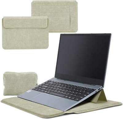 Laptop Sleeve met Ingebouwde Stand en Polssteun, PU Leer, Beschermende Tas voor MacBook Air/Pro, Surface, Dell, Lenovo, HP, ASUS, Acer 12-14 Inch
