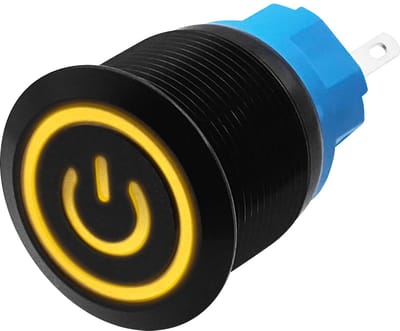 ProRide Metalen Drukschakelaar 12V ON-OFF - 22mm - Aan/uit schakelaar - Spatwaterdicht - 12V/24V - LED Indicatie Geel