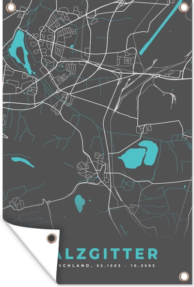 Muurdecoratie Stadskaart – Kaart – Salzgitter – Blauw – Duitsland – Plattegrond - 120x180 cm - Tuinposter - Tuindoek