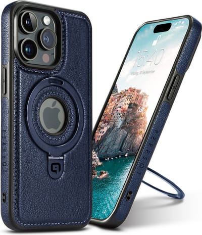 Perfeqt hoesje geschikt voor iPhone 16 Plus leren BackCover met Kickstand & Keyring houder - Blue