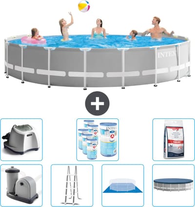 Intex Rond Prism Frame Zwembad - 548 x 122 cm - Grijs - Inclusief Pomp - Ladder - Grondzeil - Afdekzeil Zoutwatersysteem - Filters - Zwembadzout