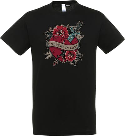 T-shirt Unlucky In Love | valentijn cadeautje voor hem haar | valentijn | valentijnsdag cadeau | Zwart | maat XS