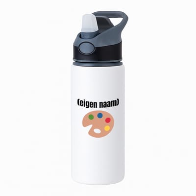 Hacebo® - kleurenpallet met eigen naam waterfles met rietje zwart - Kunst - kunstenaars/kunstenaressen - iemand die houdt van kunst of kunst maken - verjaardag - cadeau - kado - water fles - 650ML