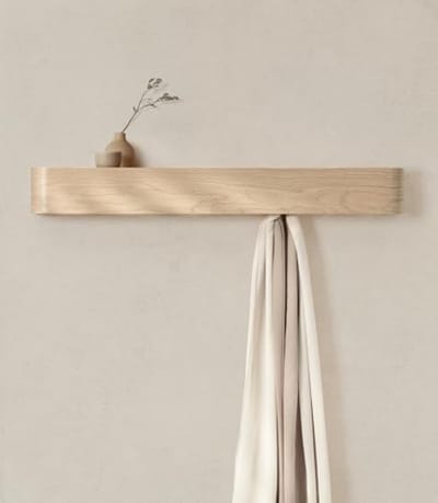 PromoHome Moderne Kapstok met Verborgen Wandhaken - 8 Robuuste RVS Haken - Scandinavisch Design Eikenhout "Eiken licht"