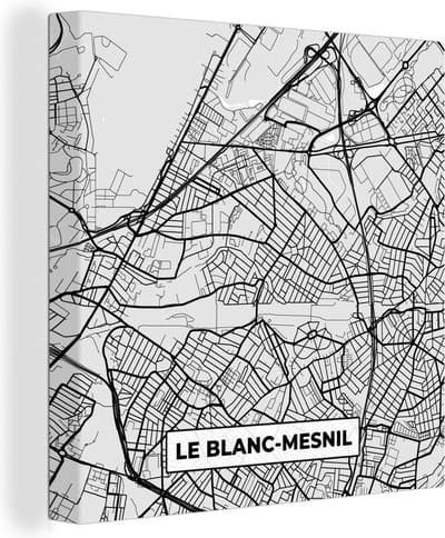 Canvas Schilderij Kaart - Stadskaart - Frankrijk - Le Blanc-Mesnil - Plattegrond - 20x20 cm - Wanddecoratie