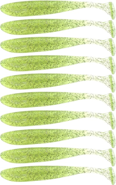 S&D | Shad Set 10 Stuks – 9cm 3.5g – Geel / Zilver – Zachte Shads met T-Staart – Kunstaas voor Roofvis