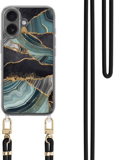Casevibes - Telefoonhoesje met koord - Geschikt voor Apple iPhone 16 - Marble jade stone - Multi - Marmer