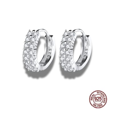 Oorbellen - oorringen - 925 sterling zilver - dubbele rij zirkonia - klapsluiting