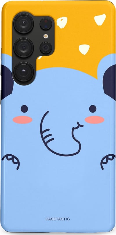 Casetastic hoesje geschikt voor Samsung Galaxy S25 Ultra - Dubbellaagse bescherming - Knuffel van olifant - Fashion Case - Lichtblauw Okergeel