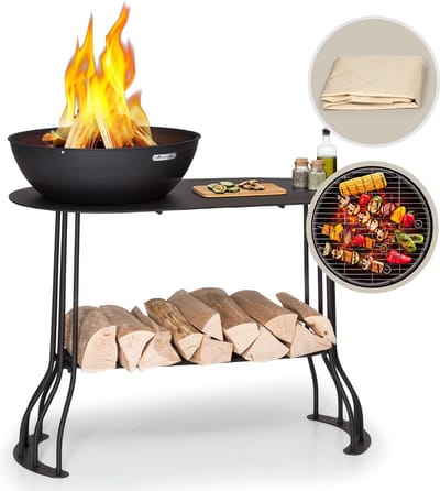 Blumfeldt Vuurschaal voor de tuin, Vuurschaal met grillrooster & afdekking voor vuurschaal, Stalen vuurschalen klein, Weerbestendige vuurhaard met grill, Kleine vuurschaal met pook, 1 m hoog