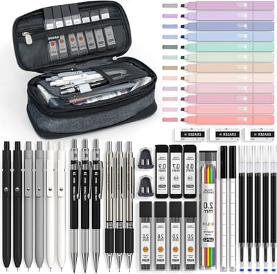45 Stuks Schoolbenodigdheden met Ringband, 12 Pastel Markers, 5 Gelpennen en 6 Mechanische Potloden voor Tieners en Volwassenen, Perfect voor Kantoor en School