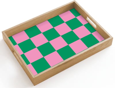 Dienblad hout 40x30 cm - Schootdienblad - Schaakbord patroon - Groen - Roze - Blokjes - Borrelplank rechthoek - Plateau dienbladen