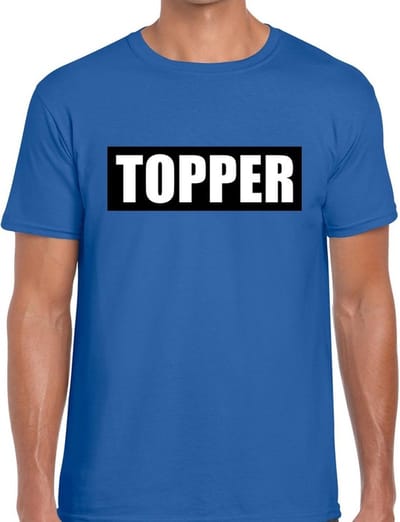 Topper in kader shirt heren blauw / Blauw Topper t-shirt heren S