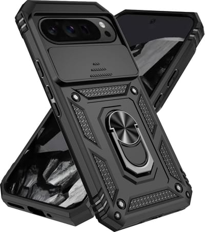 Casemania Hoesje Compatibel met Google Pixel 9 Pro XL - Zwart - Armor Kickstand Back Cover met Camera Bescherming