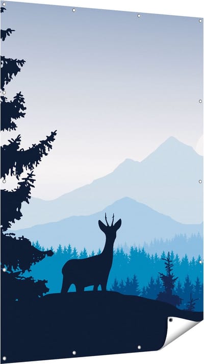 Gards Tuinposter Hert in het Bos - Silhouet - 120x180 cm - Tuindoek - Tuindecoratie - Wanddecoratie buiten - Tuinschilderij
