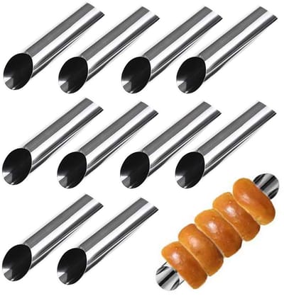 10-stuks Canori Roll Bakset - Canori Roll Vorm - RVS Spiraalbroodvorm - Buisvormige broodvorm - Spiraaldeegvorm - Crème Croissantvorm - Bakvorm - 12,5*2,7*2,7cm - Geschikt voor canori rolls, croissants, crème roll desserts en gebak - Zilver