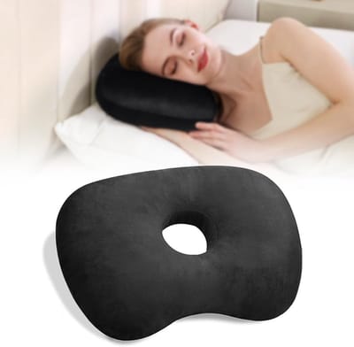 Piercing Kussen - Oorkussen - Donut Kussen met Gat - Hoofdkussen Zijslaper - Ringkussen - Orthopedisch Hoofdkussen - Oordoppen Slapen - Hoofd Kussen - Zijslaapkussen - Piercingkussen - Voor piercings en herstel - 32*44cm - Zwart