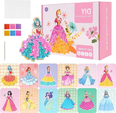 12PCS Prinses Poker Kunst DIY Speelgoed, Creatieve Knutselset voor Kinderen, Poke Art Set voor Meisjes van 3 tot 12 Jaar, Creatieve Activiteiten en Kunstprojecten