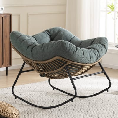 Schommelstoel - Fauteuil Met Armleuningen En Gepolsterde Zitting - Voor Woonkamer, Slaapkamer En Studeerkamer - Chenille Groen