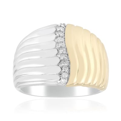 Cavill - Zilveren Ring 925 Sterling met 11 I1 (G) Afrikaanse Diamanten - Rhodium Verguld - Golvend Briljantslijpsel - Elegant Dames Sieraad